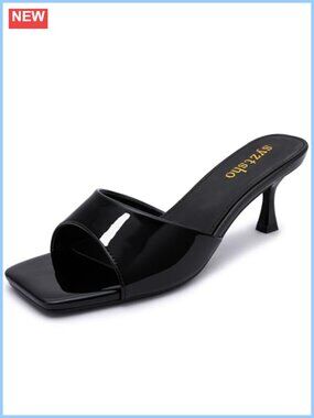 Kitten Heel Sandals Square Toe Slip On Low Heels Comfortable Mules